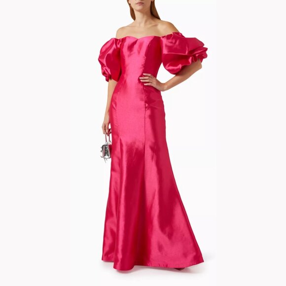 Mac Duggal Size 8 Pink Sweetheart Off The Shoulder Puff Sleeve Gown‎ Maxi Dress - Picture 4 of 8